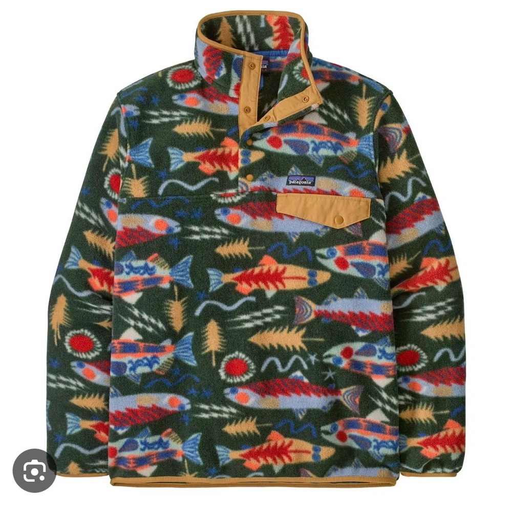 Patagonia Men's Colorful Fish Pattern Zip Up Sweater